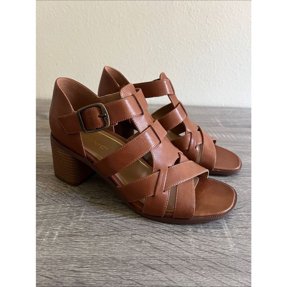 Vionic Marcella Sandals Womens Leather Block Heel Comfort Shoes NIB 7.5